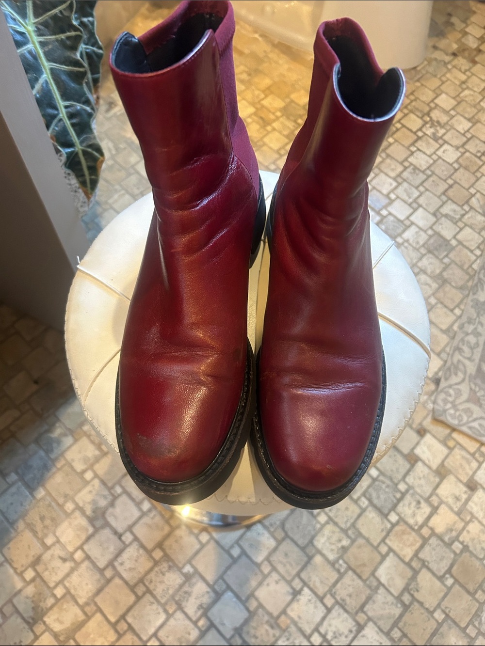 Stuart Weitzman Wine Red Leather Chelsea Boots